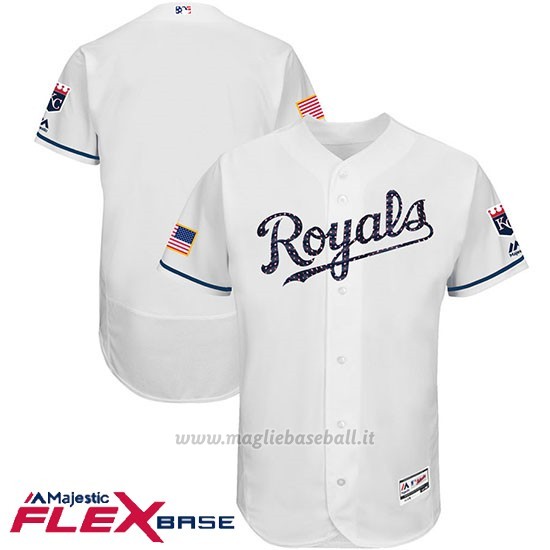 Maglia Baseball Uomo Kansas City Royals 2017 Estrellas y Rayas Bianco Flex Base